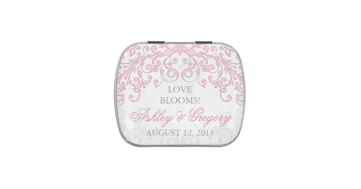 Vintage Blush Pink Grey Floral Wedding Candy Tin | Zazzle