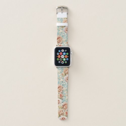 Vintage Blush Pink Heirloom Roses Floral Damask Apple Watch Band