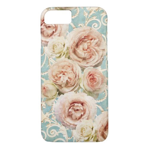 Vintage Blush Pink Heirloom Roses Floral Damask iPhone 87 Case