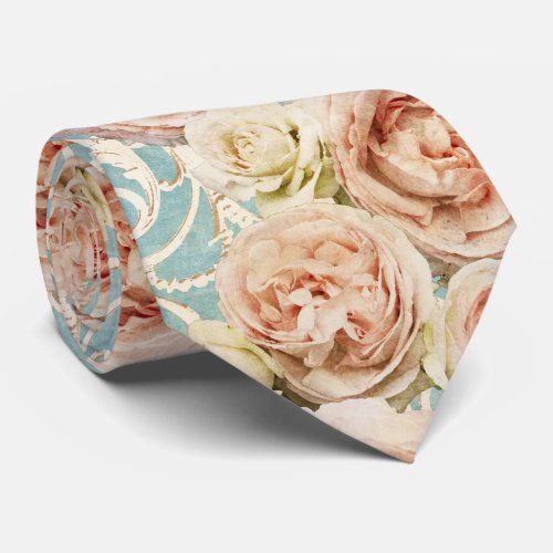 Vintage Blush Pink Heirloom Roses Floral Damask Neck Tie