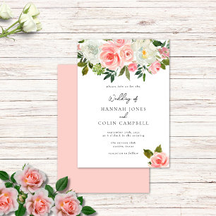 Vintage Blush Pink & Ivory Rose Garland Invitation