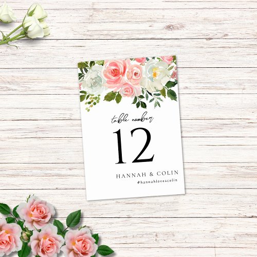 Vintage Blush Pink  Ivory Rose Garland Table Number