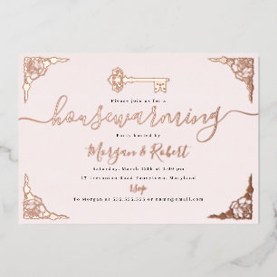 Vintage Blush Pink Key Housewarming Party Foil Invitation