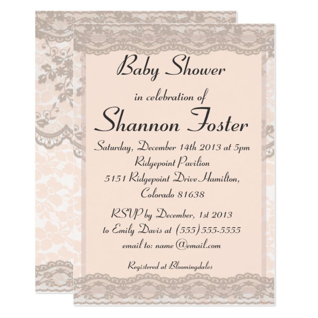 Vintage Blush Pink Lace Baby Shower Invitation