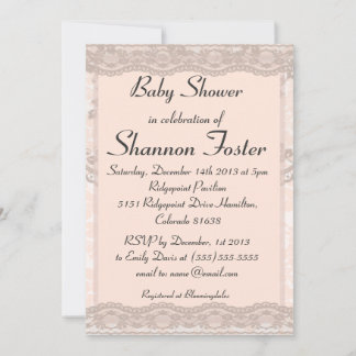 Vintage Blush Pink Lace Baby Shower Invitation