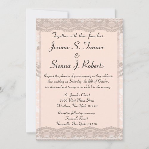 Vintage Blush Pink Lace Wedding Invitation