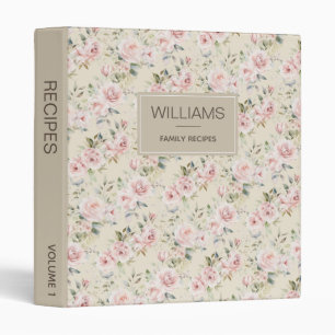 Vintage Blush Pink Rose Custom Family Recipe 3 Ring Binder