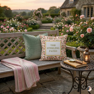 Vintage Blush Pink Rose Custom Text Gold Frame Throw Pillow