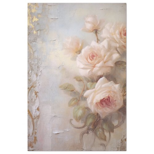 Vintage Blush Pink Roses Grunge Decoupage  Tissue Paper