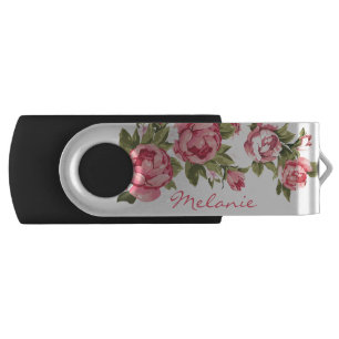 Vintage blush pink roses Peonies name Flash Drive
