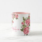 Vintage blush pink roses Peonies name, monogram