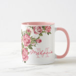 Vintage Blush Pink Roses Peonies Name, Monogram Mug at Zazzle