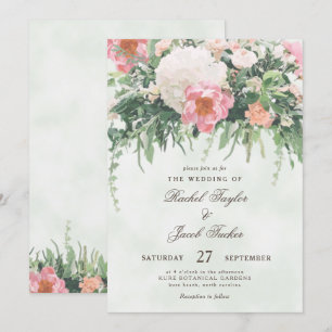 Vintage Blush Pink Roses Watercolor Floral Wedding Invitation
