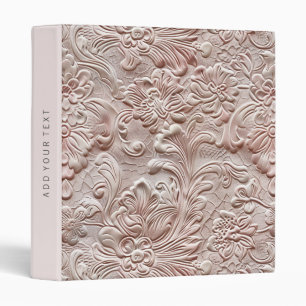 Vintage blush pink tooled leather 3 ring binder