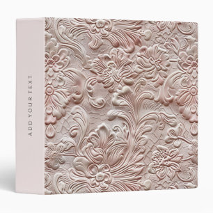 Vintage blush pink tooled leather  3 ring binder