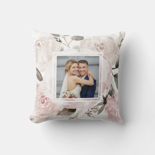 Vintage Blush Pink Watercolor Roses  Two Photo Throw Pillow