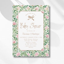 Vintage Blush Pink Wild Roses Gold Bow Baby Shower