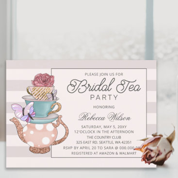 Vintage Blush Purple Floral Bridal Tea Party  Invitation