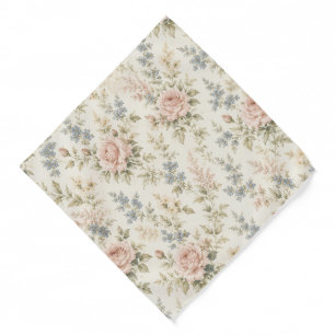 Vintage Blush Rose & Blue Floral Wedding Bandana