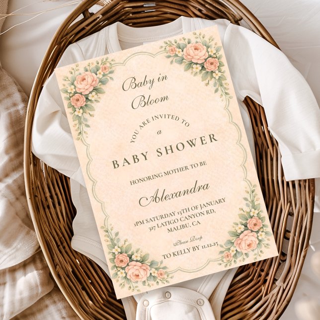 Vintage Blush Rose Garden Baby Shower Invitation (Creator Uploaded)