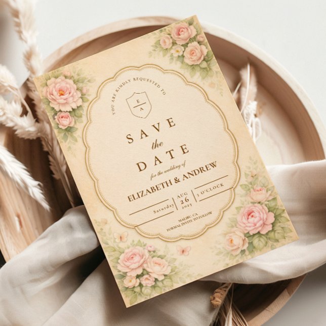 Vintage Blush Rose Garden Wedding Save The Date (Creator Uploaded)