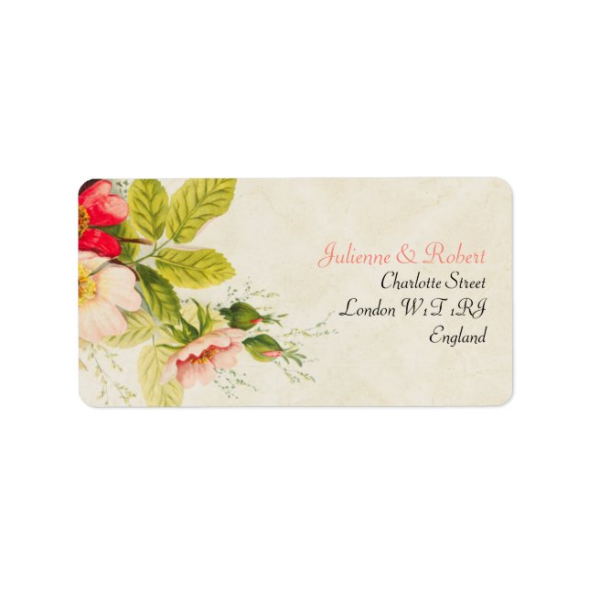 Vintage Blush Roses Bouquet Floral Wedding Label (Front)