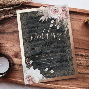 Vintage Blush Rustic Rose Gold Wedding Foil Invitation
