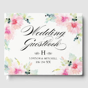 Vintage Blush Spring Floral Watercolor Wedding Guest Book
