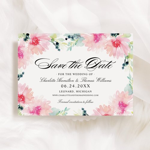 Vintage Blush Spring Floral Watercolor Wedding Save The Date