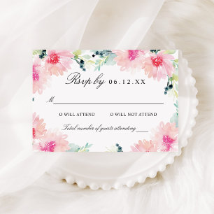 Vintage Blush Watercolor Floral Wedding RSVP Card