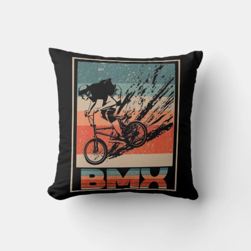 Vintage BMX Biking Boys Bicycle Motorcross Throw Pillow