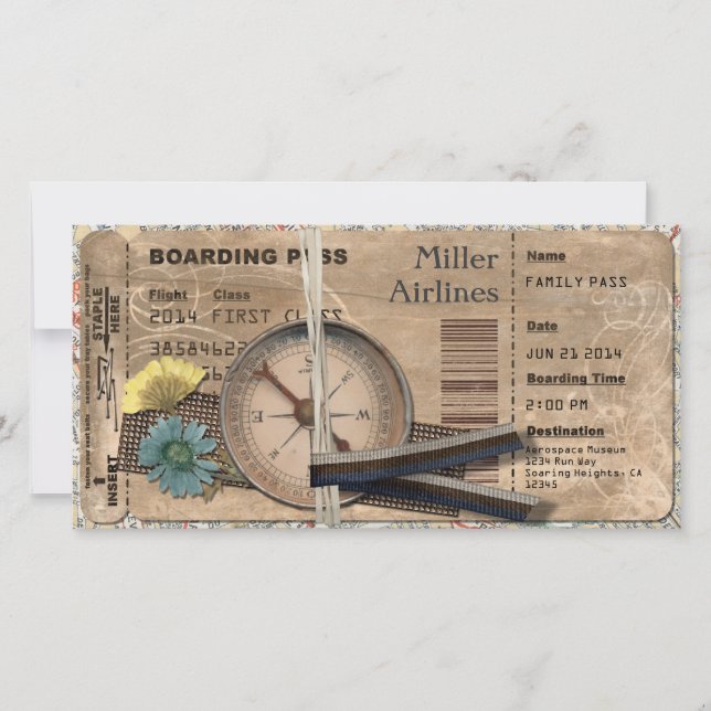 Vintage Boarding Pass Invitation (Front)