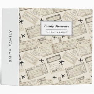 Vintage Boarding Pass Travel Pattern 3 Ring Binder