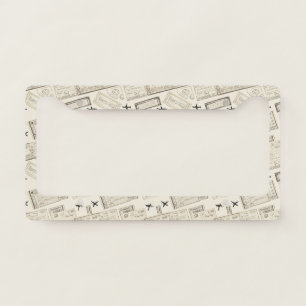 Vintage Boarding Pass Travel Pattern License Plate Frame