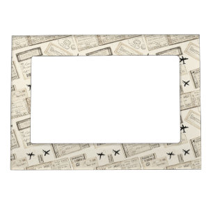 Vintage Boarding Pass Travel Pattern Magnetic Frame