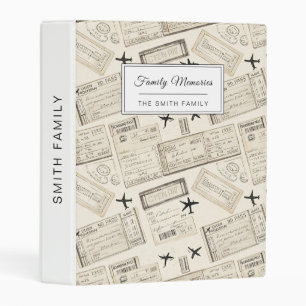 Vintage Boarding Pass Travel Pattern Mini Binder