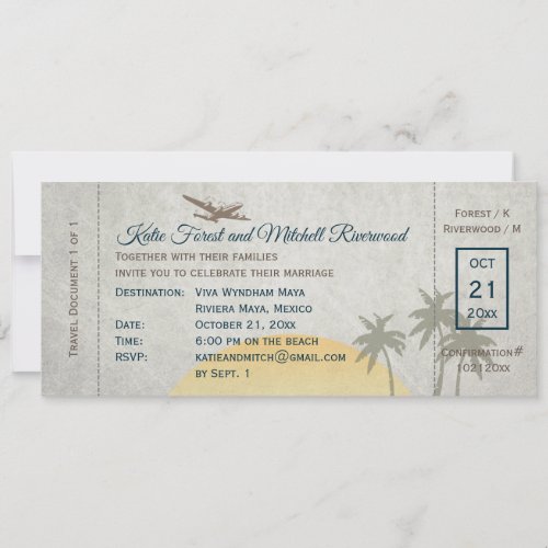 Vintage Boarding Pass Wedding and RSVP Invitation