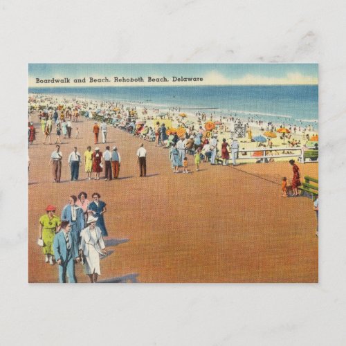 Vintage Boardwalk and Beach Rehoboth Delaware Postcard
