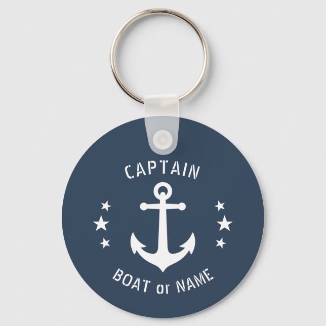 Vintage Boat Anchor Stars Captain Name Photo Back Keychain (Front)