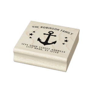 Vintage Boat Anchor Stars Name Address 2.5 inch Rubber Stamp
