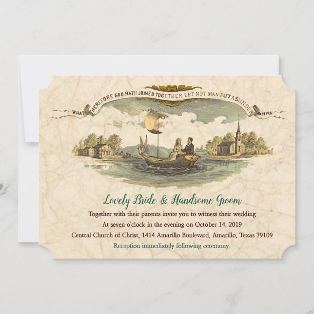 Vintage Boat Lovers Wedding Invitation (Front)