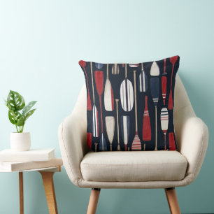 Vintage Boat Oars, Red, White & Blue Throw Pillow