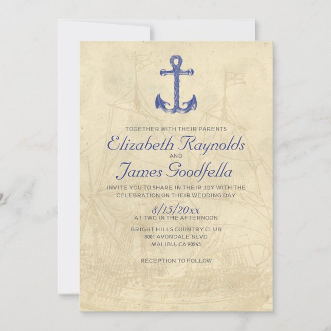 Vintage Boat Wedding Invitations (Front)