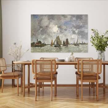 Vintage Boats On The Meuse Landscape Painting Poster by shabnamahsandesigns at Zazzle