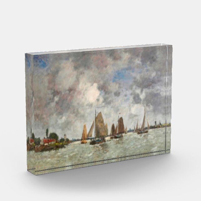 Vintage Boats on the Meuse Painting Photo Block (Left)