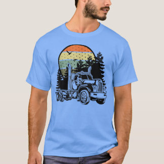 Vintage Bobtail Semi Truck Forest Retro Sunset T-Shirt