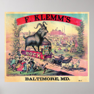 Vintage Bock Beer Ad 1890 Poster