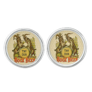 Vintage Bock Beer Poster: Antique Goat Saloon Bar Cufflinks
