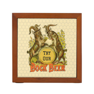 Vintage Bock Beer Poster: Antique Goat Saloon Bar Desk Organizer