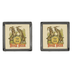 Vintage Bock Beer Poster: Antique Goat Saloon Bar  Gunmetal Finish Cufflinks